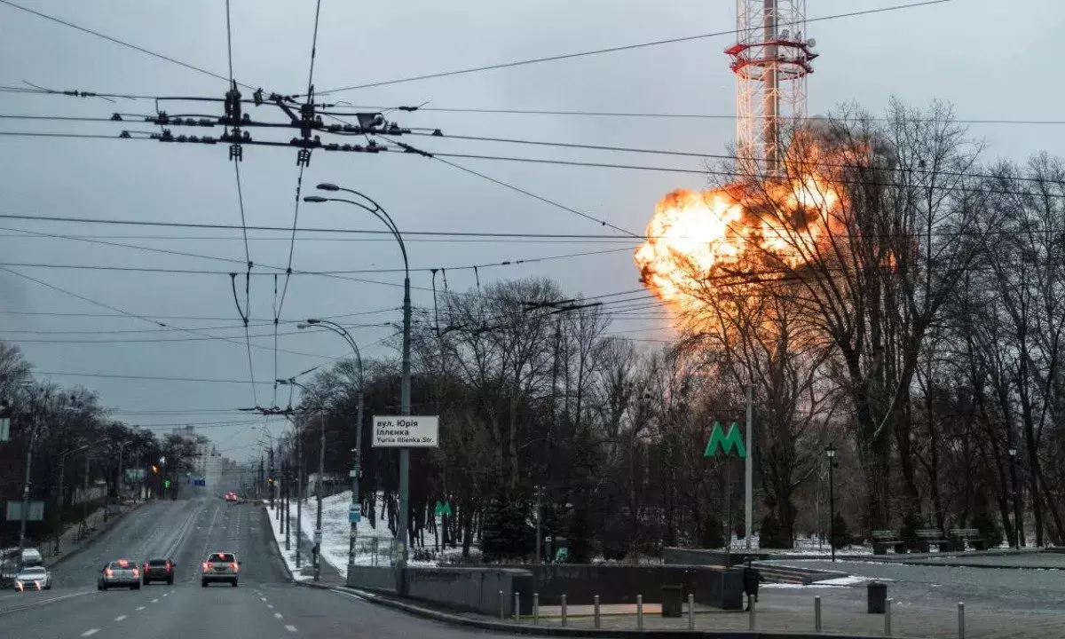 Ukraines capital TV tower comes under attack, cut broadcasts
