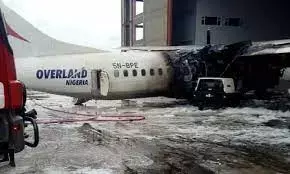 Overland aircraft catches fire midair