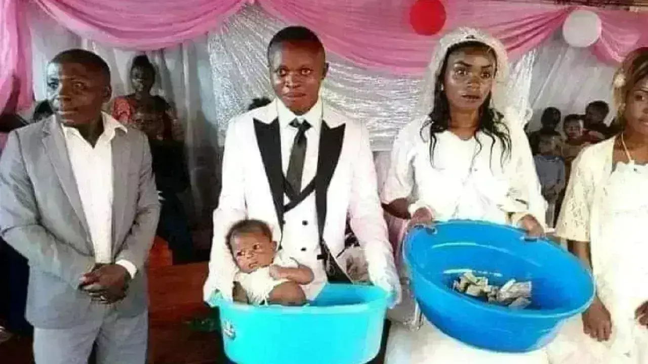 Lady drops child as offering during Church wedding