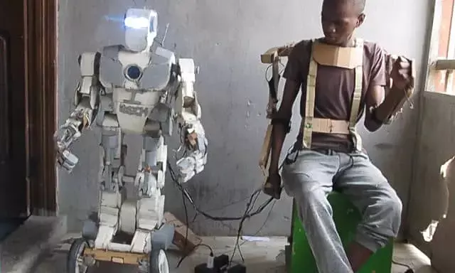 Teenager invents robot working with exoskeleton remote control