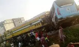 JUST IN: Train crushes Lagos state bus