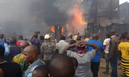 Fire Razes Balogun Shoe Market in Lagos