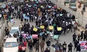 MohBad: Youths hold rally, storm late singer’s Ikorodu home