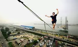Roose, walking on a rope, dazzles Lagos residents with slacklining skills