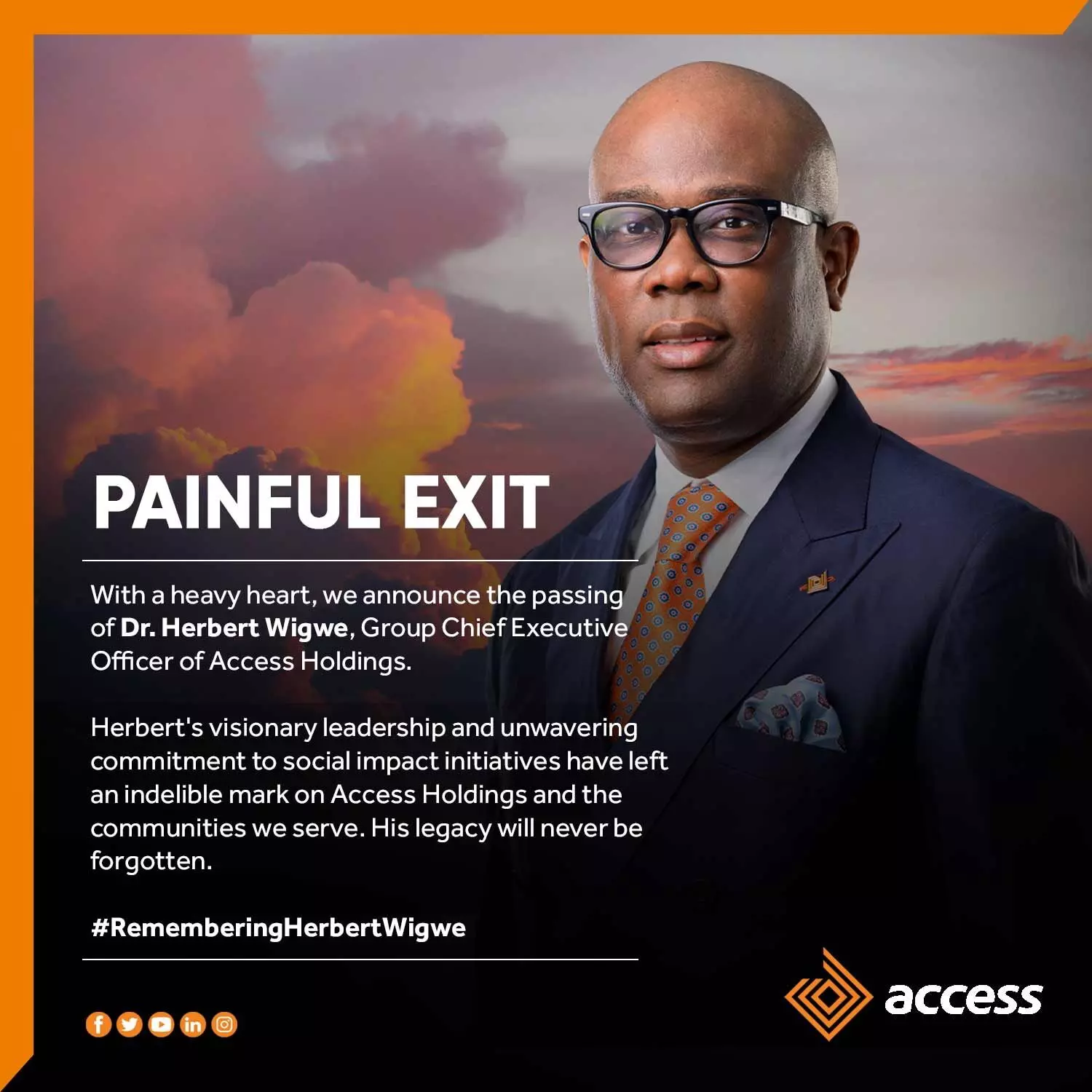Access Holdings Plc Announces the Passing of its Group CEO, Dr. Herbert Wigwe, CFR