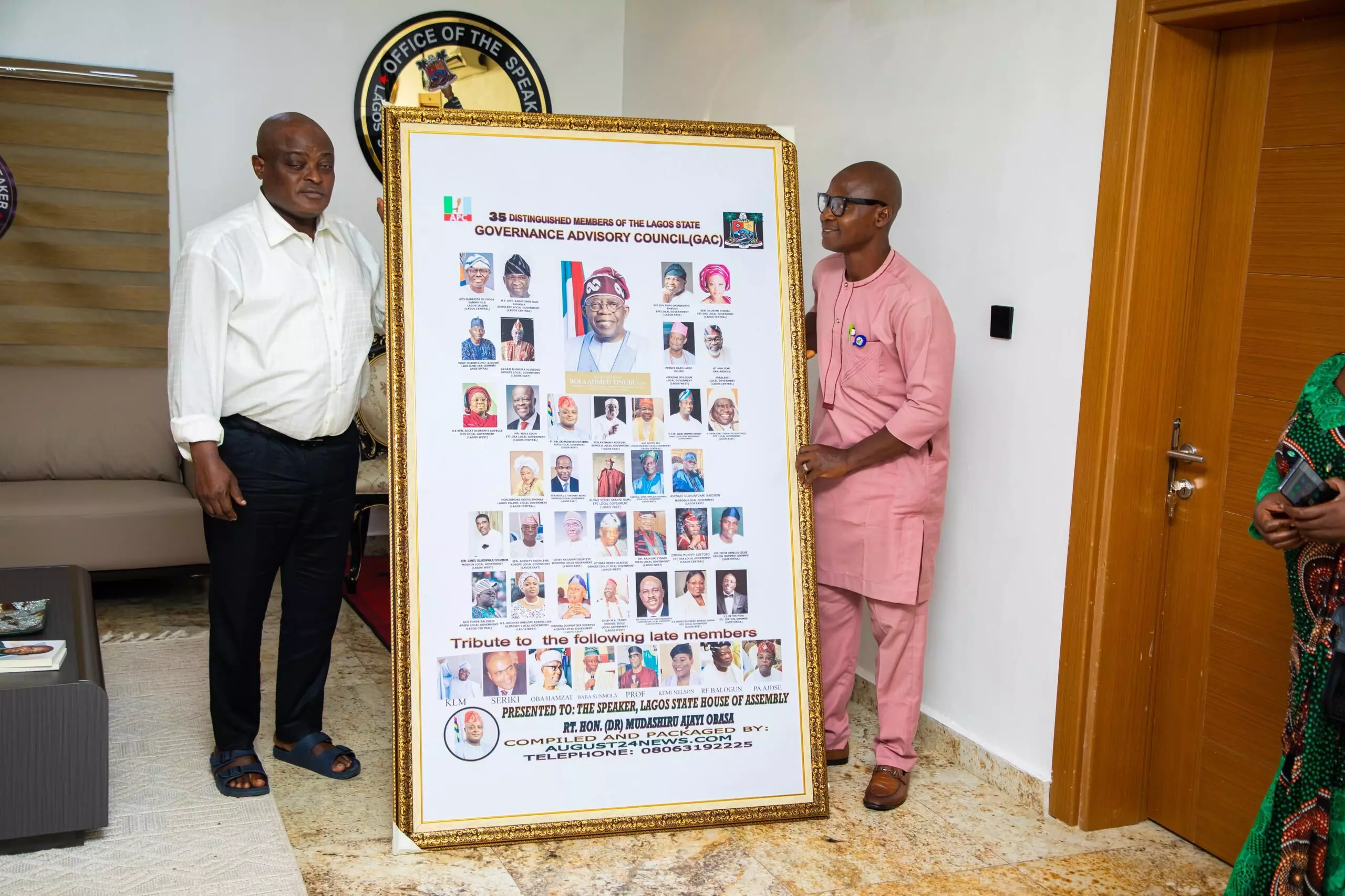 August24news.com Publisher, Ajagbe Present GAC FRAME to Lagos Assembly Speaker, Obasa