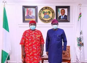 Abia gov visits Lagos, commiserates with Gov. Sanwo-Olu over EndSARS destruction Abia gov visits Lagos, commiserates with Gov. Sanwo-Olu over EndSARS destruction