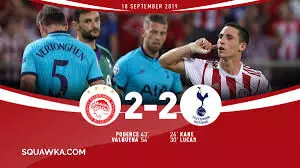 UEFA CL: Olympiakos overturn 2 goals deficit to draw 2-2 with Tottenham Hotspur UEFA CL: Olympiakos overturn 2 goals deficit to draw 2-2 with Tottenham Hotspur