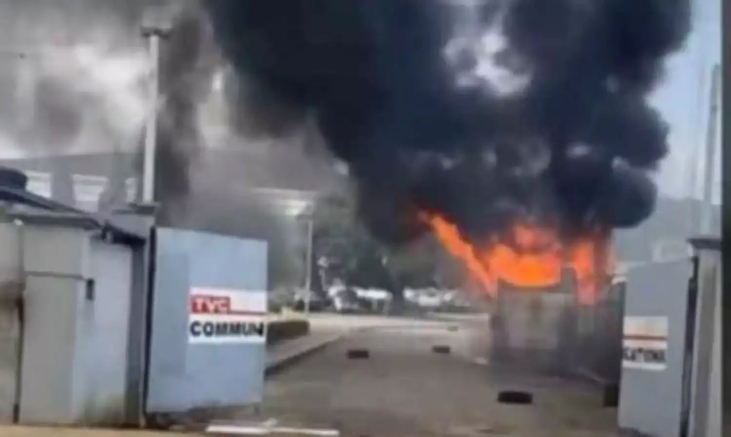 BREAKING: TVC News station on fire, vehicles burnt