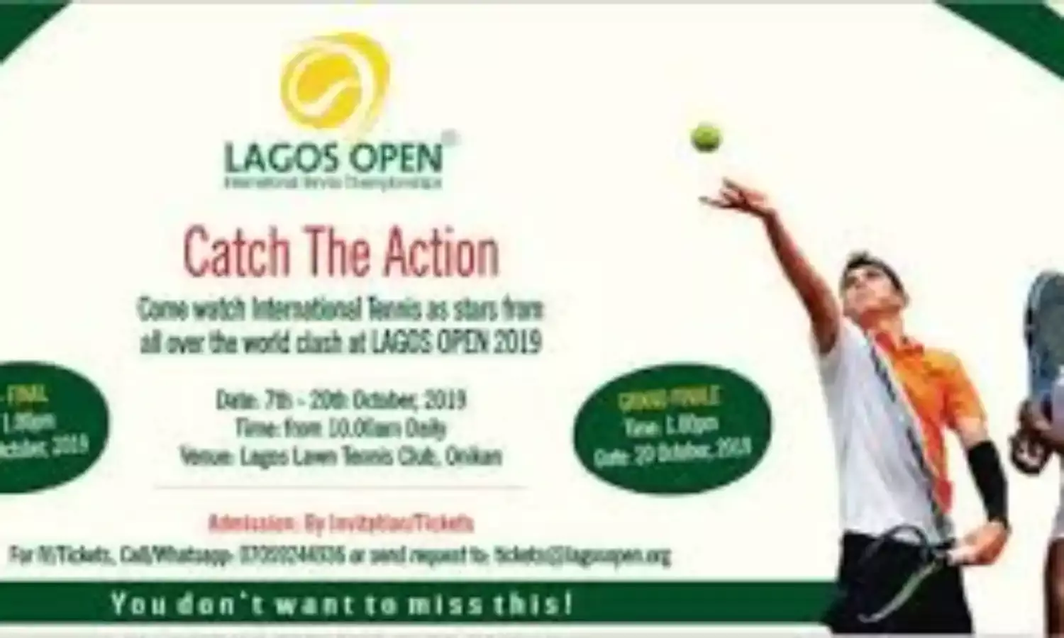 Nigeria’s Oyinlomo and Blessing scale through the first round hurdle in Lagos Tennis Opens 2019